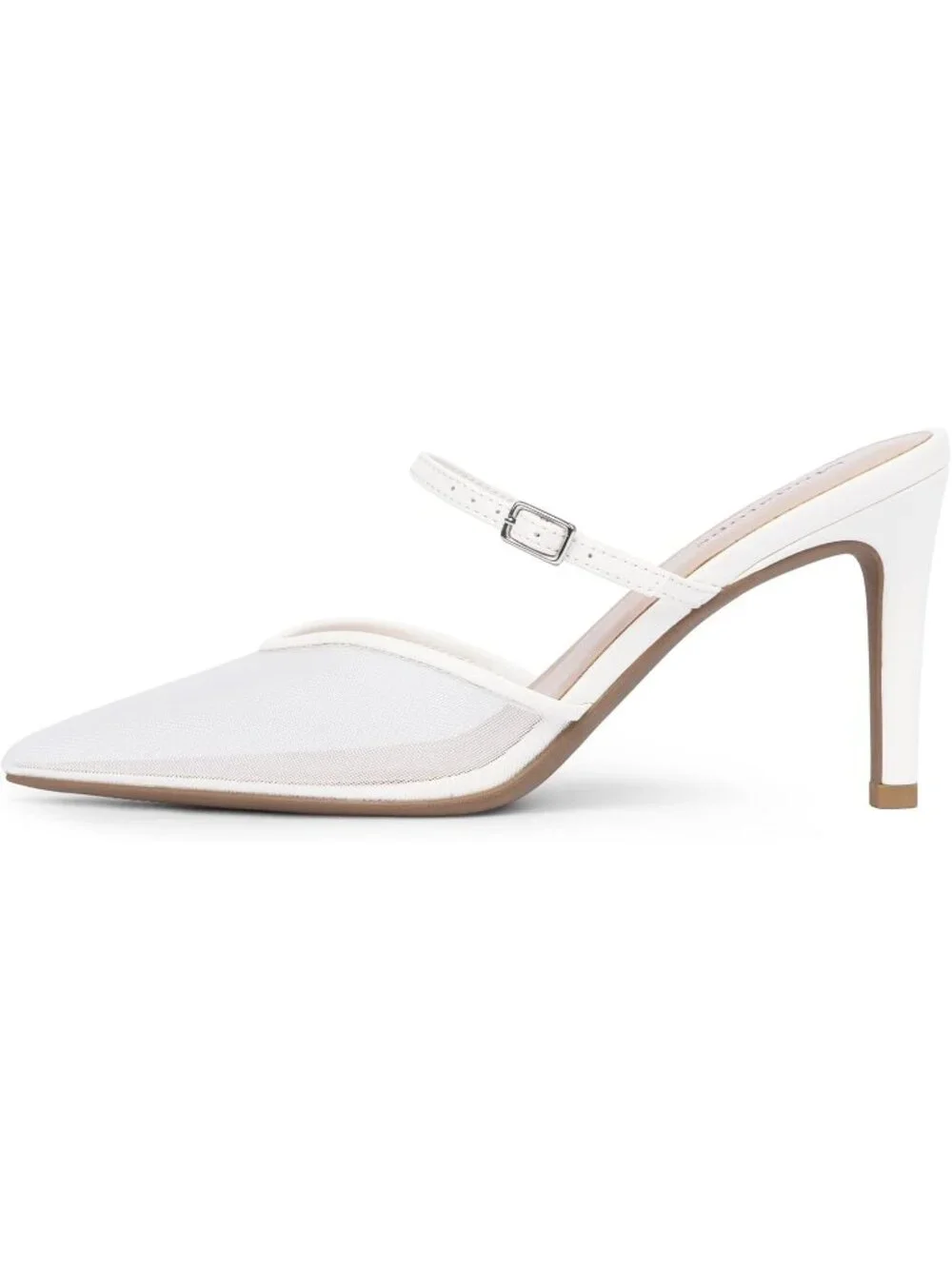 Women's White Pointed Toe Ankle Strap Stiletto Heels Party Mules Sandals Shoes